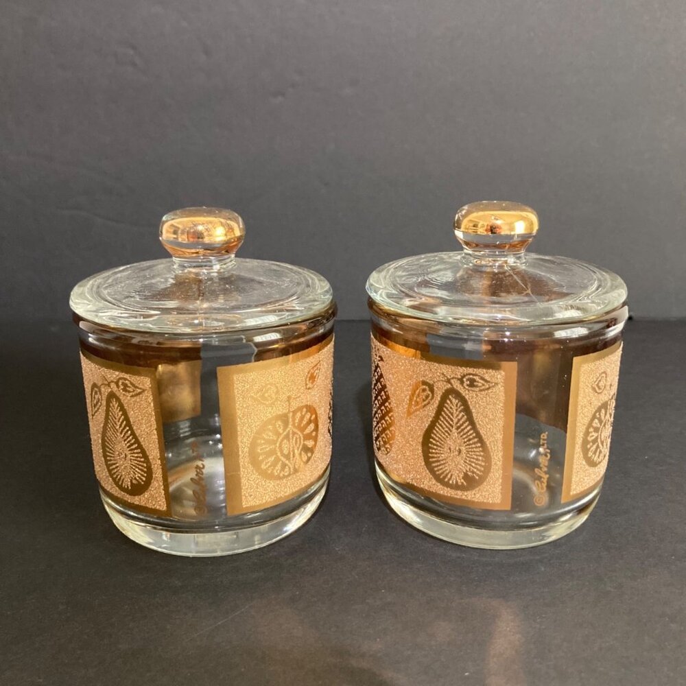 Culver Glass 22kt Gold Gilt Condiment Or Olive Onion Barware Set of 2 - Picture 2 of 10